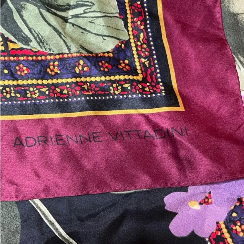 Adrienne Vittadini Silk Floral Tulip Scarf Burgundy Red Garden Print